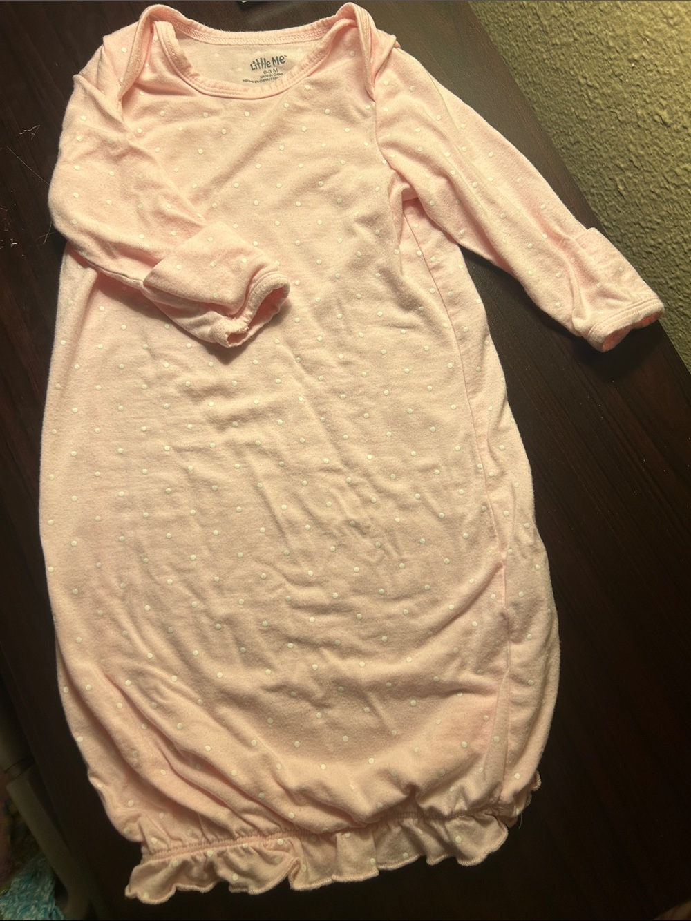 Little Me Pale Pink Long-Sleeve Sleep Gown with White Dot Print